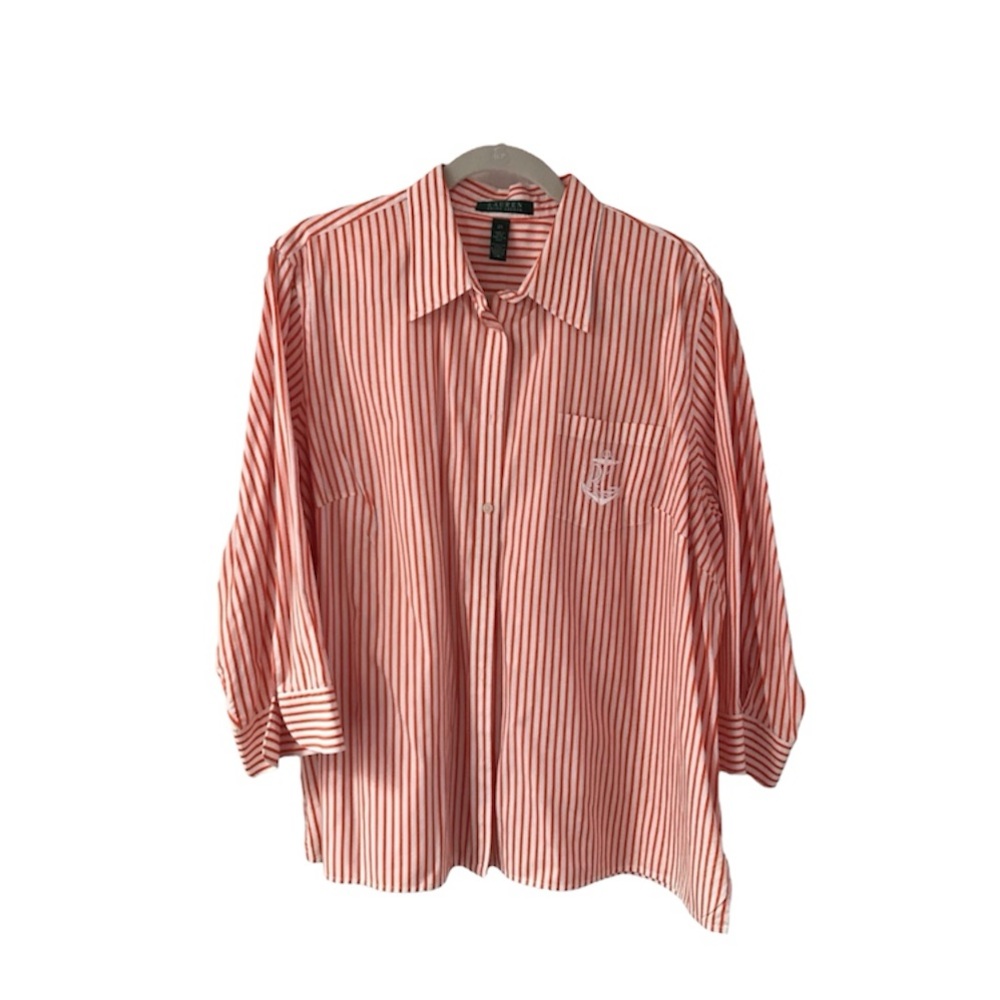 Ralph Lauren Orange stripe blouse 3/4 sleeve